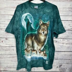 Vintage Liquid Blue Shirt Wolf AOP Nature Tie Dye 2000 Men’s Size XL B1
